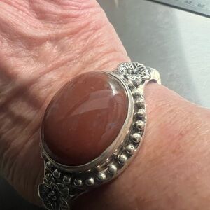 Heavy Sterling Silver & Cabochon Large Stone Cuff Bracelet